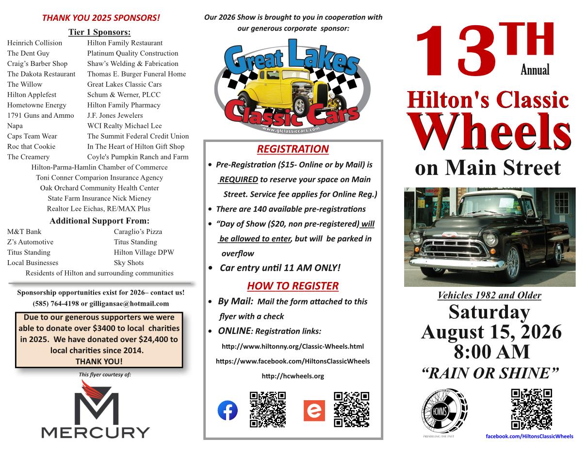 Hilton's Classic Wheels on Main Street Flyer image